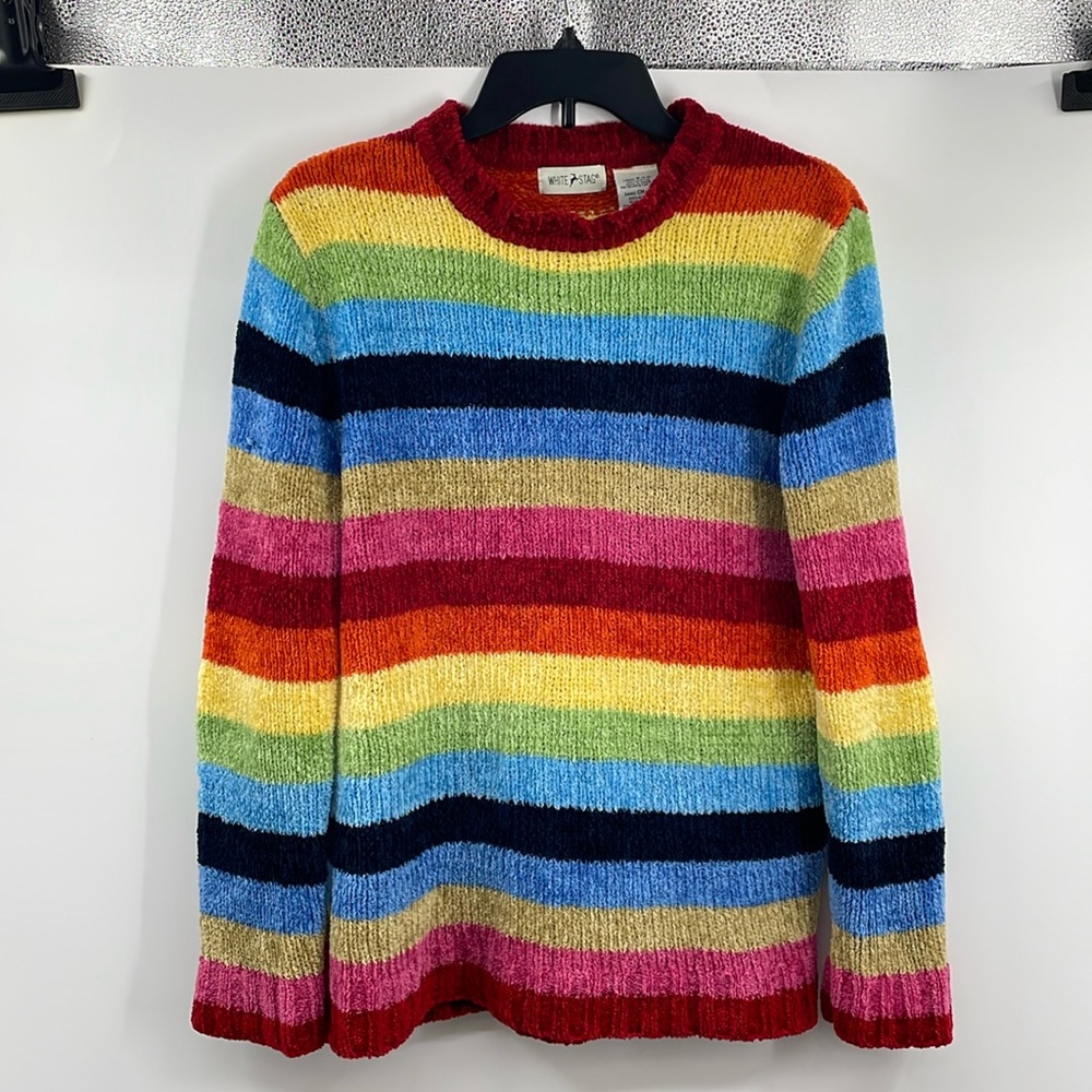 Vintage 90’s White Stag knit rainbow chenille sweater Size Small